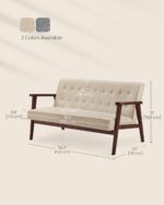 SONGMICS Loveseat Sofa, 2 Seater Cushioned Couch for Small Spaces, Mid-Century Modern 51.2-Inch Wide Seat with Solid Wood Armrests, Easy Assembly, for Living Room Bedroom, Sand Beige ULAC012M01 - Image 4
