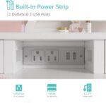 White Makeup Vanity Desk with Mirror and Lights, Vanity Set with Chair, Make Up Dresser Table with Drawers and Power Outlet for Girls Bedroom Small Space - Image 6