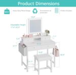 White Makeup Vanity Desk with Mirror and Lights, Vanity Set with Chair, Make Up Dresser Table with Drawers and Power Outlet for Girls Bedroom Small Space - Image 4