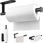 MGahyi Paper Towel Holder Wall Mount, Self Adhesive Or Drilling Under Cabinet Kitchen, 13.2 inch Stainless Steel Paper Towel Roll Rack, Towel Roll Hanger for Bathroom(Rectangle-Black) - Image 2