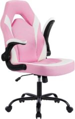 DUMOS Gaming Ergonomic Office Chair for Adults, Height Adjustable Computer Desk Chair with Flip-up Armrests, PU Leather Swivel Video Game Chair with 360° Rolling Wheels, Pink - Image 2