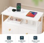 Yoobure Night Stand with Charge Station, Nightstand with 4 Drawers Bedside Table, LED Dresser with Storage Shelf, Night Stands for Bedroom, End Table 3-Tier Wood Side Tables for Home, Office White - Image 7