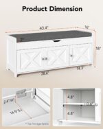 Pipishell 2-Tier Shoe Storage Bench with Cushioned Seat, Entryway Bench with Adjustable Shelf & Barn Doors, 300 lbs Capacity, 43.4" W x 16" D x 18" H, for Entryway, Bedroom, Living Room, White - Image 3