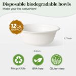 ECOLipak 150 Pack 12 oz Paper Bowls Disposable, Heavy-Duty Biodegradable Compostable Bowls Made of Natural Sugarcane Bagasse, Suitable for Salad, Dessert, Milk, Cereals - Image 3
