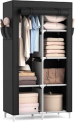 ROJASOP Portable Closet Wardrobe Closet for Hanging Clothes with 6 Storage Shelves, 1 Hanging Rod and 4 Pockets, Free Standing Closet Clothes Organizer for Bedroom, Sturdy and Easy Assemble - Image 2