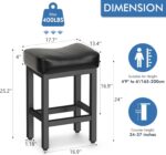 Counter Height Bar Stools Set of 2, 24 Inch Barstools for Kitchen Island Counter, Bonded Leather Kitchen Stools with Thick Saddle Seats & Heavy Duty Metal Base, Easy Assembly, All Black - Image 3