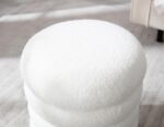 15 Inch Round Storage Ottoman Modern Footrest with Soft Padded Seat, Foot Stool Vanity Stool for Living Room/Hallway/Makeup/Bedrooms, Boucle Ottoman Seat, Teddy White - Image 8