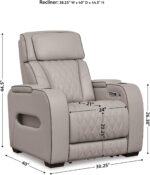 Signature Design by Ashley Boyington Contemporary Leather Match Power Recliner with Adjustable Headrest, Cup Holders, USB Port and Air Massage System, Light Gray - Image 4