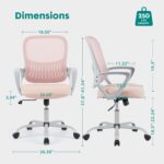 Smug Home Office Desk Chair - Ergonomic Mid-Back Computer Task Chair with Comfy Lumbar Support, Mesh Rolling and 360° Swivel, Flip-up Armrest for Home, Bedroom, Gaming, Study, Student, Pink - Image 7