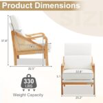 Karl home Modern Accent Chair, Mid-Century Woven Rattan Chairs with Upholstered Lounge Armchair with Oak Wood Frame & Soft Cushion for Living Room, Bedroom, Reading Room (White) - Image 3
