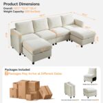 107”Modular Sectional Sofa Convertible U Shaped Sofa Couch Set with Storage for Living Room, Modern 6 Seater Modular Sectional Couch with Movable Ottoman, Chenille(Beige) - Image 3