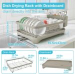 Dish Drying Rack for Kitchen Counter - Space Saving Drying Rack with Drainboard & Utensil Holders, Large Capacity Organizer for Bowls Cups, Countertop Dish Drainer Grey - Image 4