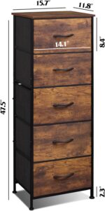 WLIVE Fabric Dresser for Bedroom, 5-Drawer Tall Dressers, Storage Organizer with Fabric Bins, Wood Top, Sturdy Steel Frame, Chest of Drawers for Closet, Hallway, Rustic Brown Wood Grain Print - Image 4