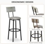 Bar Stools, Set of 2 High Kitchen Barstools, Counter Stools Bar Chairs with Back, PU Soft seat, Footrest, Simple Assembly, Industrial Seat for Dining Room Kitchen Bar, Greige BS-004GR - Image 7