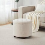 Ornavo Home Decor Round Ottoman with Storage, Round Vanity Chair Stool Ottoman Pouf with Storage for Living Room and Bedroom, Boucle White - Image 8