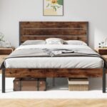Queen Bed Frame with Headboard and Footboard, with Under Bed Storage, All-Metal Support System, No Box Spring Needed, Easy Assembly,Rustic Brown - Image 2