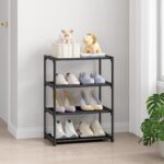 4 Tier Small Shoe Rack, Narrow Stackable Kids Toddler Adult Shoe Storage Organizer Shelf for Closet Floor Entryway Bedroom, Space Saver Shoe Rack Organization Shelves - Image 3