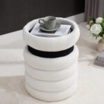 15 Inch Round Storage Ottoman Modern Footrest with Soft Padded Seat, Foot Stool Vanity Stool for Living Room/Hallway/Makeup/Bedrooms, Boucle Ottoman Seat, Teddy White - Image 7