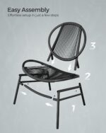 SONGMICS Patio Furniture Set 3 Pieces, Garden Bistro Set, Acapulco Chairs, Outdoor Seating, Side Table and 2 Chairs, Indoor and Outdoor Conversation Set, Balcony Porch, Ink Black UGGF021B01 - Image 8