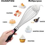 Rainspire 12-Inch Wire Whisk Stainless Steel, Balloon Whisks for Cooking, Wisk Wisking Tool With Soft Silicone Handle, Thick Durable Whisker for Blending, Beating, Whisking, Stirring, Black - Image 6