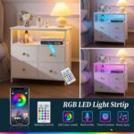 Yoobure Night Stand with Charge Station, Nightstand with 4 Drawers Bedside Table, LED Dresser with Storage Shelf, Night Stands for Bedroom, End Table 3-Tier Wood Side Tables for Home, Office White - Image 8