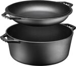 Bruntmor Pre-Seasoned Cast Iron Double Dutch Oven with Skillet Lid - 7 Quart All-in-One Casserole and Braising Pan - Heavy Duty and Oven Safe Black Cookware for Versatile Cooking - 14.7 x 6.9 Inches - Image 10
