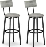 Bar Stools, Set of 2 High Kitchen Barstools, Counter Stools Bar Chairs with Back, PU Soft seat, Footrest, Simple Assembly, Industrial Seat for Dining Room Kitchen Bar, Greige BS-004GR - Image 2