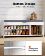 Pipishell 2-Tier Shoe Storage Bench with Cushioned Seat, Entryway Bench with Adjustable Shelf & Barn Doors, 300 lbs Capacity, 43.4" W x 16" D x 18" H, for Entryway, Bedroom, Living Room, White - Image 4