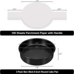 8 Inch Cake Pan Set of 3, Nonstick Baking Pans Set with 100PCS Pre-cut Parchment Paper for Layer Cakes, Durable Round Cake Pans Sets for Baking for Birthday Christmas, Dishwasher Safe - Image 4
