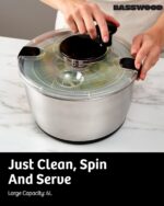 BASSWOOD Stainless Steel Salad Spinner Large - Easy & Compact Kitchen Tool - Stainless Steel Bowl, Drain, & Colander - Produce & Lettuce Spinner, Vegetable Dryer, Fruit Washer - 6.33 Qt - Image 5