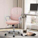 Smug Home Office Desk Chair - Ergonomic Mid-Back Computer Task Chair with Comfy Lumbar Support, Mesh Rolling and 360° Swivel, Flip-up Armrest for Home, Bedroom, Gaming, Study, Student, Pink - Image 2