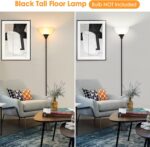 Floor Lamp, LED Standing Lamps with White Plastic Shade, Black Modern Torchiere Floor Lamp, Tall Lamps for Living Room Dorm, Bulb not Included - Image 3