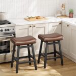 Counter Height Bar Stools Set of 2, 24 Inch Barstools for Kitchen Counter, Kitchen Stools with Bonded Leather Saddle Seats & Heavy Duty Metal Legs, Easy Assembly, All Black - Image 7
