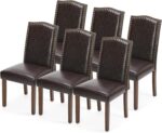 DUMOS Dining Chairs Set of 6, Moden PU Leather Kitchen Table Chairs with Wooden Legs and Padded Seat for Dining Room/Kitchen/Living Room/Restaurant, Brown - Image 2