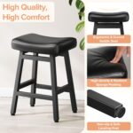 Counter Height Bar Stools Set of 2, 24 Inch Barstools for Kitchen Counter, Kitchen Stools with Bonded Leather Saddle Seats & Heavy Duty Metal Legs, Easy Assembly, All Black - Image 4