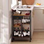 keomaisyto Kitchen Serving Storage Cart with Table Top & Drawer, 3-Tier Rolling Utility Cart on Wheels with Adjustable 2 Storage Shelves, Coffee Bar cart for Kitchen/Dining/Living Room - Image 6