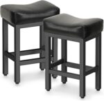 Counter Height Bar Stools Set of 2, 24 Inch Barstools for Kitchen Island Counter, Bonded Leather Kitchen Stools with Thick Saddle Seats & Heavy Duty Metal Base, Easy Assembly, All Black - Image 10