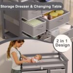 XJD Baby Changing Table with 6 Drawers Storage Station, Baby Changing Station Diaper Changing Station (Grey) - Image 3