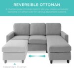 Best Choice Products Upholstered Sectional Sofa for Home, Apartment, Dorm, Bonus Room, Compact Spaces w/Chaise Lounge, 3-Seat, L-Shape Design, Reversible Ottoman Bench, 680lb Capacity - Light Gray - Image 4