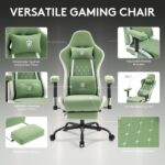 Gaming Chair Breathable Fabric,Computer Office Chair with Footrest,Massage Lumbar Support and Gel Pad,Ergonomic Reclining Gamer Chair with Adjustable Armrests and Spring Cushion Green - Image 5