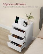 VASAGLE Nightstand with Charging Station, 2 AC Outlets and 2 USB Ports, Bedside Table, Side Table with 3 Drawers, Modern Style, 13.8 x 15.7 x 23.2 Inches, Cloud White ULET631W16 - Image 6
