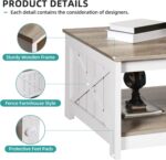 YITAHOME Coffee Table Farmhouse Coffee Table with Storage Rustic Wood Cocktail Table, Square Coffee Tables for Living Meeting Room with Half Open Storage Compartment, Grey Wash - Image 6