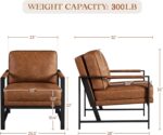 Yaheetech PU Leather Armchairs, Retro Leisure Accent Chair with Extra Soft Padded and Cushion, 105 Degree Slant Back, Modern Reading Arm Chair for Living Room/Office/Bedroom/Study, 2pcs, Light Brown - Image 4