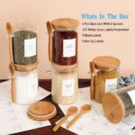 6 Pcs Glass Jar with Bamboo Lid and Spoon - 17 oz Large Sugar Container with 148 Kitchen Pantry Spice Jar Labels Preprinted - Glass Containers with Wooden Lids Hold Coffee, Tea, Candy - Image 3