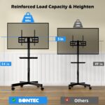 BONTEC Mobile TV Stand with Tilt Function, Rolling TV Stand for 23-60" LED, LCD, OLED TVs, Holds up to 88lbs, Max VESA 400x400mm, Adjustable Media Shelf (Black, 17.1x15.1x53.1 in) - Image 3
