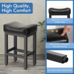Counter Height Bar Stools Set of 2, 24 Inch Barstools for Kitchen Island Counter, Bonded Leather Kitchen Stools with Thick Saddle Seats & Heavy Duty Metal Base, Easy Assembly, All Black - Image 4