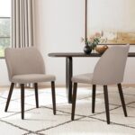 COLAMY Upholstered Dining Chairs Set of 6, Modern Fabric Dining Room Kitchen Side Chair with Padded Seat and Wood Legs for Restaurant/Cafe, Camel - Image 3