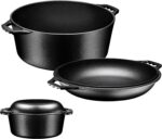 Bruntmor Pre-Seasoned Cast Iron Double Dutch Oven with Skillet Lid - 7 Quart All-in-One Casserole and Braising Pan - Heavy Duty and Oven Safe Black Cookware for Versatile Cooking - 14.7 x 6.9 Inches - Image 8
