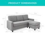 Best Choice Products Upholstered Sectional Sofa for Home, Apartment, Dorm, Bonus Room, Compact Spaces w/Chaise Lounge, 3-Seat, L-Shape Design, Reversible Ottoman Bench, 680lb Capacity - Light Gray - Image 3