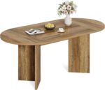 LITTLE TREE 63" Rustic Oval Dining Table for 4-6, Sturdy MDF Farmhouse Kitchen Table with Metal Strip Base, for Living Room, Office, Restaurant, Multi-Use, Umber - Image 9